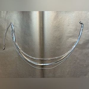 Multiple line chain necklace silver color punk theme 14” long extended
